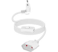 90 Degree European Power Cable with Switch Power Supply Cable,Extension 2.5A 250V,Power Cable with Flat European Plug and Switch (White,Longtime)
