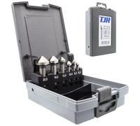 90° Fraises coniques - Set de 6 mèches d'outils de chanfreinage (6,3-8,3-10,4-12,4-16,5-20,5 mm) dans un étui en plastique HSS-G pour l'acier, l'aluminium, le laiton, le plastique et autres - TJR