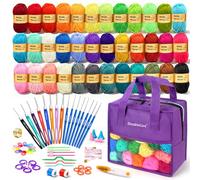 90 Pièces Kit de Crochet Sac de Tricot,36 Couleurs de Laine,Ensemble Complet avec Accessoires,Crochet Set pour Débutants, Inclus Marqueurs de Maille, Règle et Plus,Idéal Comme Cadeau de Noël,Violet