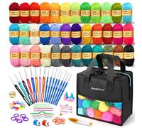 90 Pièces Kit de Crochet Sac de Tricot,36 Couleurs de Laine,Ensemble Complet avec Accessoires,Crochet Set pour Débutants, Inclus Marqueurs de Maille, Règle et Plus,Idéal Comme Cadeau de Noël,Noir