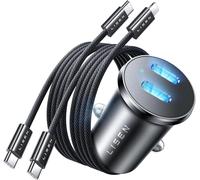 90 W USB C Car Cigarette Lighter Charger, Wear-Resistant Cable, USB C & Lighting Port, Fast Car Charger, 12 V Cigarette Lighter Socket for iPhone 16 15 14 13 12 11 Pro Max Galaxy S25 S24