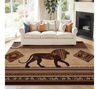 90 x 150 cm Tapis Entrée Intérieur, Beige-Marron Antidérapant Tapis Lavable, Pile Courte Tapis Salon Traditionnel Africain Tribal Animaux Lions pour Dessous, Cuisine, Chambre Chien