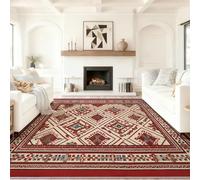 90 x 150 cm Tapis Entrée Intérieur, Rouge Antidérapant Tapis Lavable, Pile Courte Tapis Salon Élégant Géométrique Broderie Jacquard Symétrique pour Dessous, Cuisine, Chambre Chien