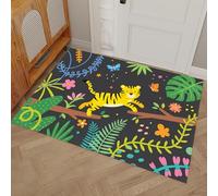 90 x 150 cm Tigre Branches D'Arbre Fleurs Paillasson Intérieur Antidérapant - Tapis Animaux De Dessin Animé Mignons Lavable En Microfibre Douce Pour Cuisine, Salle De Bain, Entrée Maison - Jaune