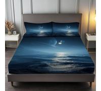 90 x 190 cm Drap Housse Bleu Marine, Océan Minimaliste Drap-Housse Microfibre Doux Bonnet 30cm Matelas en Microfibre 2 Personnes, Très Doux et Respirant avec Élastique Tout Autour