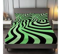 90 x 190 cm Drap Housse Microfibre, Abstrait Vagues Rayures Imprimé Parure De Lit Doux Élastique Drap Housse 30 cm Profonde pour Matelas Epais - sans Plis - Convient à Toutes Les Saisons, Vert
