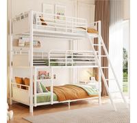 90 x 200 cm Lit Superposé Triple Convertible, Cadre Métallique, Lit Enfant | Construction Métallique Robuste, Accès Pratique Avec Double Échelle, Configuration Flexible