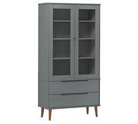 90 x 35 x 175 cm - Meuble en pin massif et vitrine gris MOLDE avec un grand espace de rangement, finition laquée et bois de pin massif pour un design scandinave