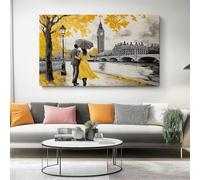 90 x 60 cm Tableau sur Toile Romantique Londres Peinture À L'Huile Peinture sur Toile Sans Cadre Affiches Impressions Murale Personnalisée pour Salon Bureau Chambre Décor, Jaune Gris