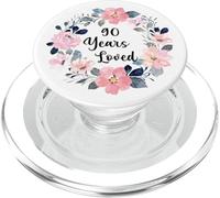 90 Years Loved 90th Birthday Floral 90 Year Old Men Women PopSockets PopGrip pour MagSafe