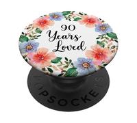90 Years Loved 90th Birthday Floral 90 Years Loved for Women PopSockets PopGrip Adhésif