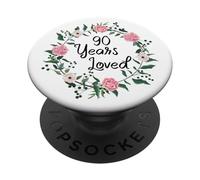 90 Years Loved Men Women Floral 90 Years Old 90th Birthday PopSockets PopGrip Adhésif