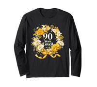 90 Years Loved Ruban Floral Tournesol pour Femme 90e Anniversaire Manche Longue