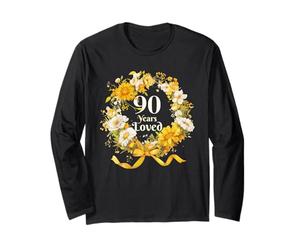 90 Years Loved Ruban Floral Tournesol pour Femme 90e Anniversaire Manche Longue