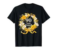 90 Years Loved Ruban Floral Tournesol pour Femme 90e Anniversaire T-Shirt