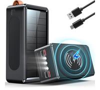 90000mAh Batterie Externe Solaire 35W PD Power Bank Charge Rapide USB-C Chargeur Portable Charge sans Fil avec Lampe SOS Affichage numérique pour Phones Camping Outdoor