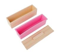 900ML Rectangle Silicone Soap Mold with Lid DIY Baking Tool for Cake Chocolate Ice Handmade Soap Food Grade Safe Material Pink Wooden Shell