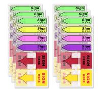 900pcs/6 Paquets Onglets Signez ici avec Distributeur, Couleur Fluorescente Notes Autocollantes Sign Here Faciles à Poster Autocollants Fléchés pour l'École Bureau (Rouge, Jaune)