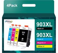 903XL Lot de 4 Cartouches d'encre compatibles avec HP 903 XL 903XL et HP Officejet 6950 6951 6960 6970 6974 (Noir, Cyan, Magenta, Jaune)