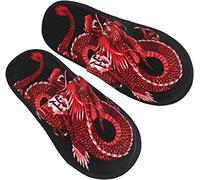 908 Chaussons Femme Homme Dragon Rouge Japonais Maison Pantoufles Peluche Hiver Pantoufles Antidérapant Chaussures Pour Intérieur Hôtel Voyager L