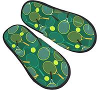 908 Chaussons Femme Homme Raquettes Et Balles De Tennis Vertes Maison Pantoufles Confort Hiver Pantoufles Chaude Chaussons D'Hiver Pour Extérieur Intérieur Voyager L
