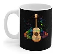908 Mug Tasse À Café En Céramique Tasses À Thé Cadeaux Fantaisie Noël 330ml Joueur De Ukulélé - Notes De Musique Colorées Pour Ukulélé Tornado Musicien De Guitare Uku