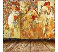 908 Tenture Grande Tapestry Chic Tenture Murale Pour Décoration Dortoir Chambres Nouveau Lady Médiéval Optimisé Vintage Alphonse Mucha Automne Paris Automne Nouveau Vineyard Flirt 130x150cm