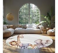 90cm Tapis Rond Zoo Animaux Mignon cerf Lion Girafe éléphant Imprimer Cercle Tapis pour Salon Salle de Jeux dortoir à Poils Ras Lavable