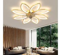 90cm Ventilateur de Plafond avec Lumière et Télécommande/APP Silencieux Créative Fleur Plafonnier Ventilateur Led Moderne Dimmable 6 Vitesse Réversible été Hiver pour Chambre Salon, Or