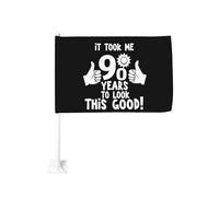 90e anniversaire : Il m'a fallu 90 ans pour être aussi belle (1) Clip de fenêtre pour drapeau de voiture, décoration de protection solaire, bannière double face 12x18 pouces pour camion