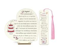 90ème Cadeaux D'anniversaire Pour Femmes 90 Ans Joyeux Anniversaire Enseignes En Bois Bureau Marque-page Ensemble De 2 Pièces Décoration De Maison Apprécier Pour Mamie Maman Marraine Tante (90e-A)