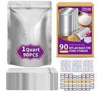 90PCS Sacs Mylar Avec Absorbeur d'Oxygène Pour Le Stockage Des Aliments 1 Quart 15 x 22 CM 8.6Mil, Sac Mylar Petit Avec Absorbeur d'Oxygène 9000CC, Scellable à La Chaleur Refermable