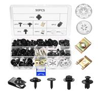 90Pcs U Clips de Fixation Voiture & Vis de Carrosserie, Auto Kit de Clip à Vis écrou en Tôle, Garde-boue Boulons de Agrafes Carrosserie, U Clips de Fixation en Métal, Rondelles de Bouclier Thermique