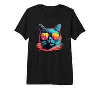 90s Cat Retrowave Cat Mom T-Shirt Haut de Gamme