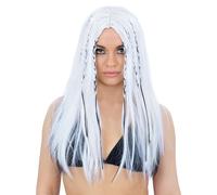 Smiffys Perruque Christina des années 90 - Accessoire de déguisement pour adultes - Longue perruque blanche avec mèches tressées noires - Idéale pour les fêtes costumées de pop star, les événements de