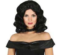 90's Glamour Noir Ondulé Perruque de Fête Carnaval Accessoire Concert Evénement Halloween, Couleur : Noir