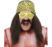 90s Hommes Lutteur Perruque Déguisement Kit Marron Bandana Tash Lunettes Par