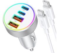 90w Chargeur Allume Cigare Usb C, 4 Port Double 45w+45w Usb-C/A Adaptateur Voiture Pr 12v Rapide Avec 1m Câble Pour Iphone 16 15 Pro Plus/16e, Galaxy S25 S24 S23 S22 Ultra, Pixel