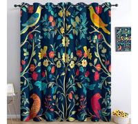 91.5 x 214 cm Lot de 2 Rideaux 100% occultants à Isolation Thermique William Morris Animaux Fleurs Tissu Doux et Infroissable, Double Rideau à œillets pour Chambre Salon Cuisine, Bleu Marine