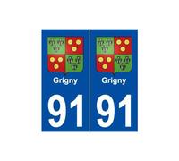 91 Grigny blason autocollant plaque stickers ville - Angles : droits