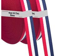 91 m x 50mm Sangle en Polyester Sangle Coloré - épaisseur 1,3 mm - Ruban Tissu Ceinture pour Sacs, Sac à Dos, Bagages, Décoration, DIY... 91m(100YD=2x50YD) Rouge Blanc Bleu TKB5074 redwhiteblue
