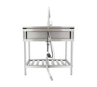 91 x 55,37 x 87 cm - Évier de cuisine en acier inoxydable avec pieds de support réglables de 0 à 2 cm - Évier commercial avec mitigeur intégré et égouttoir - Évier pour la restauration et la maison