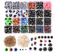 910Pcs 6-14mm Yeux Colorés et Nez Set, inclure 350Pcs Yeux Mobile Autocollant, Yeux Solides de Sécurité en Plastique avec Rondelle pour Fabrication de Poupée, Teddy, Marionnettes, Animaux en Peluche