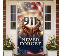 911 Never Forget Memorial Tribute Housse de porte drapeau américain 911 x | Hommage patriotique, bannière de porte d'entrée, thème du souvenir, affichage commémoratif digne, options de montage