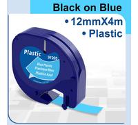 91200 91201 Compatible pour Dymo Letra Tag Plastic Tape 12mm * 4m Noir sur blanc LT 91331 12267 LT 91201 12267 pour LT-100 LT-100H - Type Plastic Blue-12mm