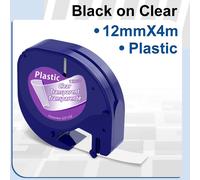 91200 91201 Compatible pour Dymo Letra Tag Plastic Tape 12mm * 4m Noir sur blanc LT 91331 12267 LT 91201 12267 pour LT-100 LT-100H - Type Plastic Clear-12mm