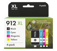 912XL Lot de 4 cartouches d'encre compatibles avec puce de mise à niveau (noir/cyan/magenta/jaune) pour HP OfficeJet 8010 8012 8013 8014 8015 8017 8018 et OfficeJet Pro 8022 8023 8024 8025
