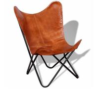 (91692)Fauteuil CHIC,Chaise papillon Marron Cuir véritable FR