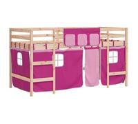 91759& Lit combiné mezzanine enfants avec rideaux - KALISSE - rose 90x200cm - L205.5x l95.5x H113.5 cm