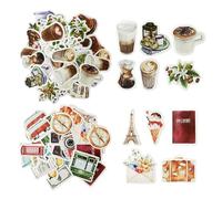 92 autocollants scrapbook, valise, mini journal intime, café, décoration DIY